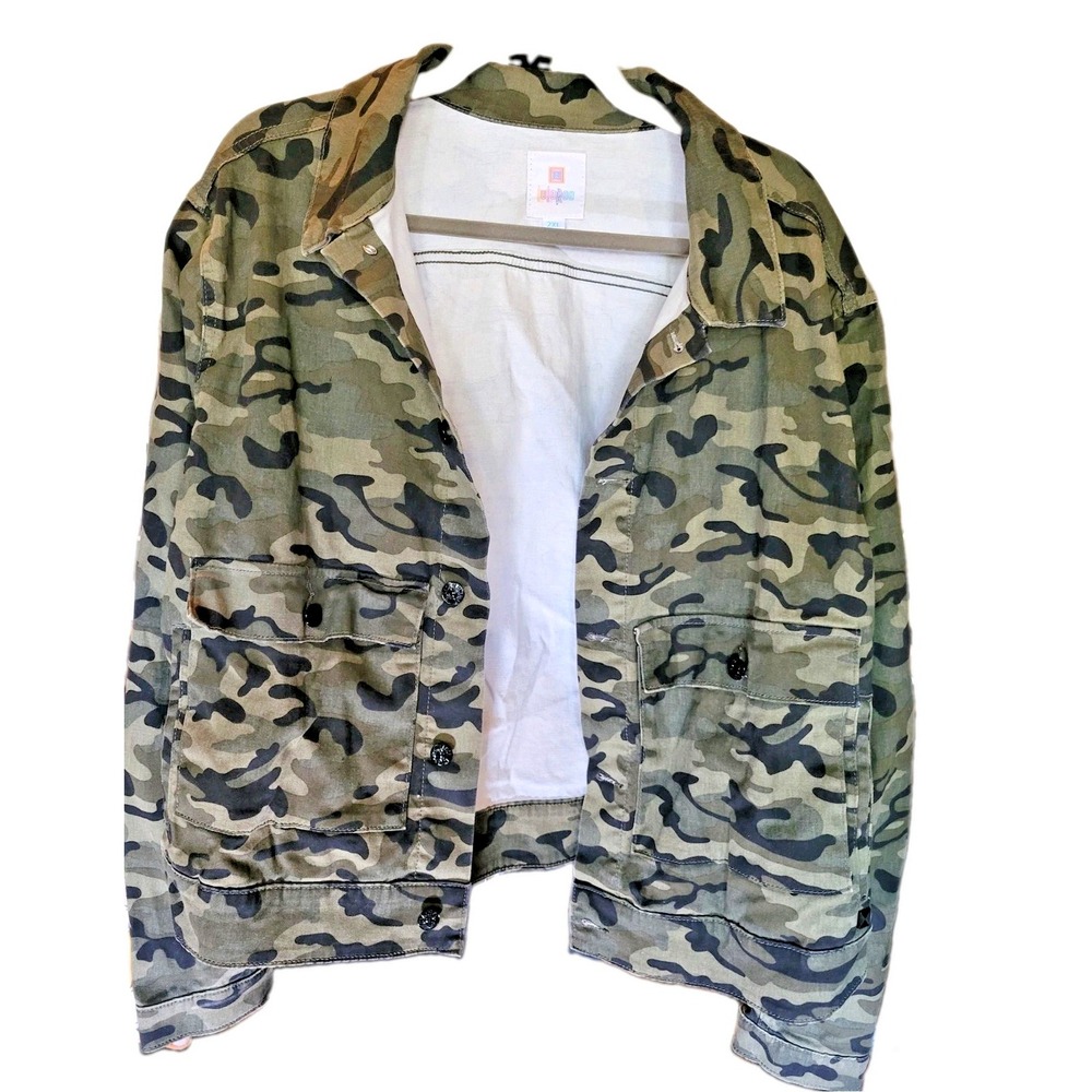 Lularoe 98% Cotton Jacket Camoflage Button Up Long Sleeve Women Size 2XL